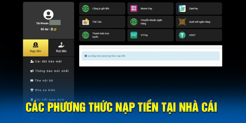 Ảnh: Các phương thức nạp tiền tại nhà cái